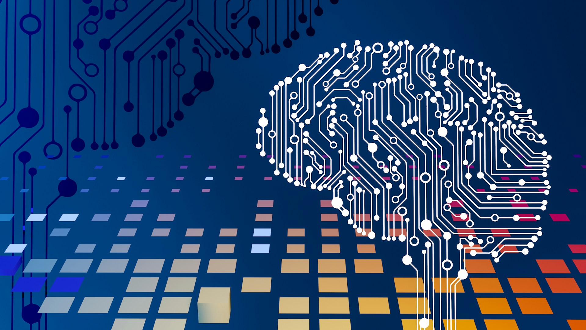 A human brain integrated with a glowing digital neural network circuit